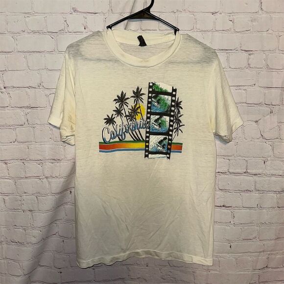 Vintage 1985 California Graphic T-Shirt Unisex M White Retro Beach Summer - Picture 1 of 9